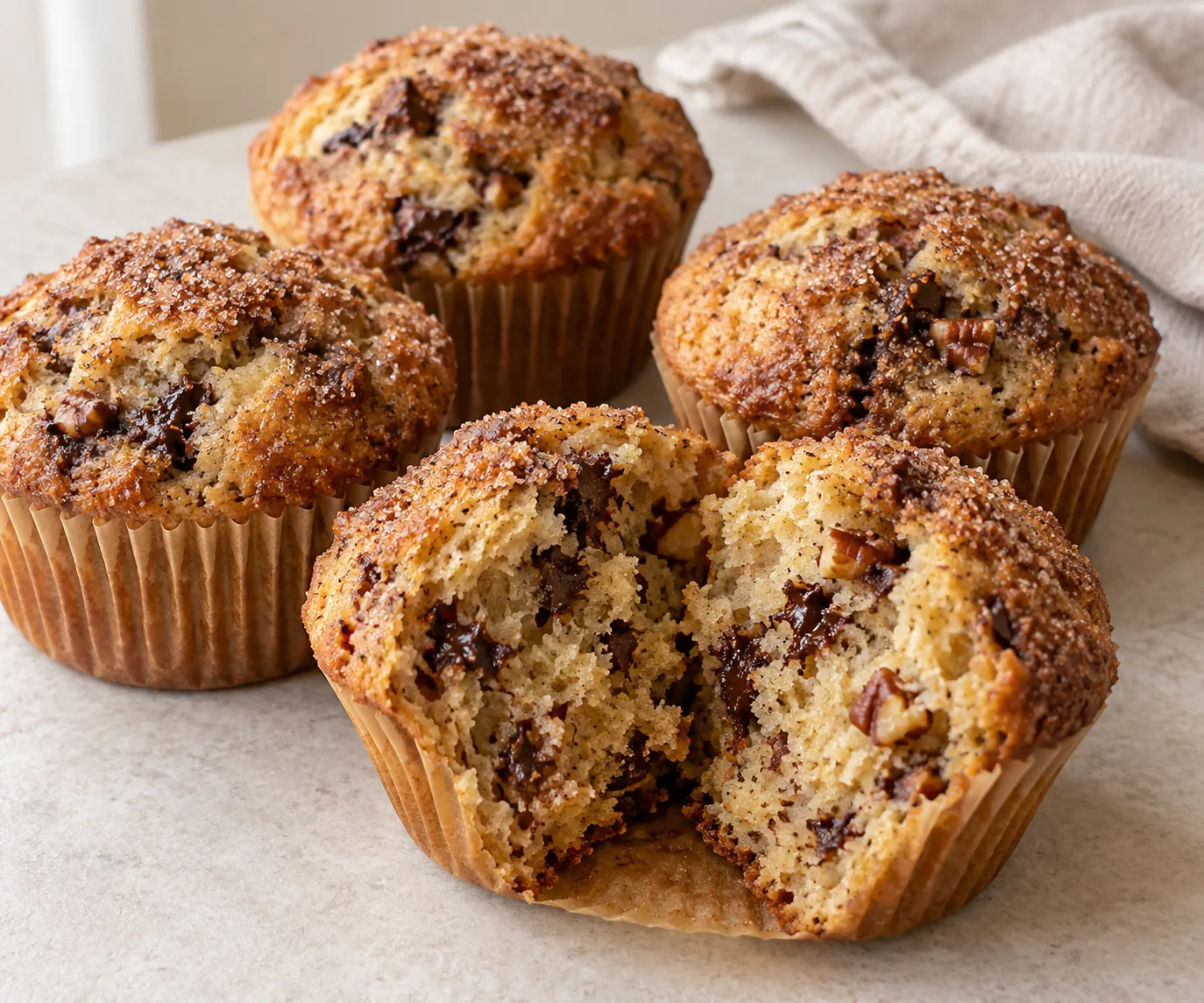 Banana Chocolate Pecan Muffins